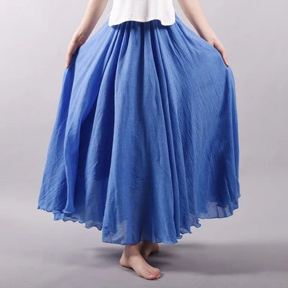 Women's Elegant High Waist Linen Maxi Skirt 2024 Summer Ladies Casual Elastic Waist 2 Layers Skirts saia feminina