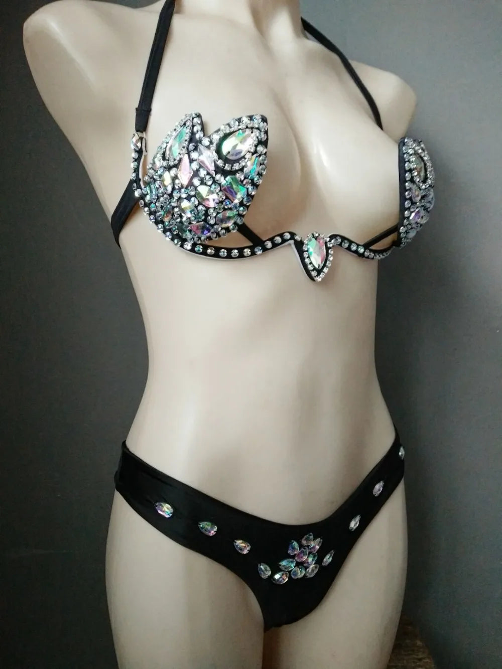 Designer Luxury Bikini Swimwear Girls Rhinestone Shiny Dance Wear Performance Stripper Outfit Swimsuits Beach Wear