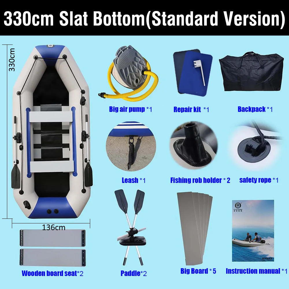 Solarmarine 3.3 M 5 Person Inflatable Boat PVC Fishing Ship Rowing Dinghy Kayak Canoe Hovercraft Raft Plywood Floor Surfing
