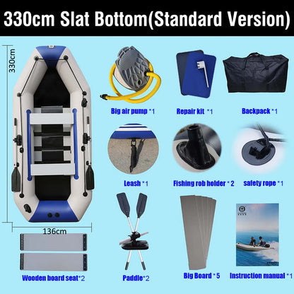 Solarmarine 3.3 M 5 Person Inflatable Boat PVC Fishing Ship Rowing Dinghy Kayak Canoe Hovercraft Raft Plywood Floor Surfing