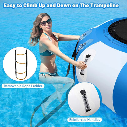 6.5ft 10ft 13ft Inflatable Water Trampoline for Children Adults Floating Trampoline with 4-Step Rope Inflatable Water Toys Game