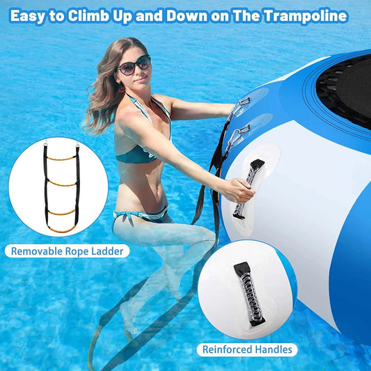 6.5ft 10ft 13ft Inflatable Water Trampoline for Children Adults Floating Trampoline with 4-Step Rope Inflatable Water Toys Game
