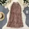 Spring Pleated Tassel Skirt Women Elegant High Waist Office Lady Skirts