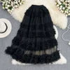 High Waist Slimming Mesh Skirt Elastic Band Over Knee Skirt Irregular Fungus Edge Super fairy Cake Skirt With Lining