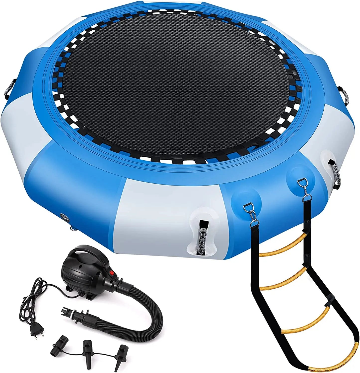 6.5ft 10ft 13ft Inflatable Water Trampoline for Children Adults Floating Trampoline with 4-Step Rope Inflatable Water Toys Game