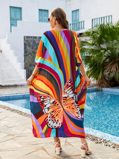 Xuanlang New 2colors Casual Colourful Stripe Beach Wear Viscose Beach Cover up and Swimwear Coverups for Women
