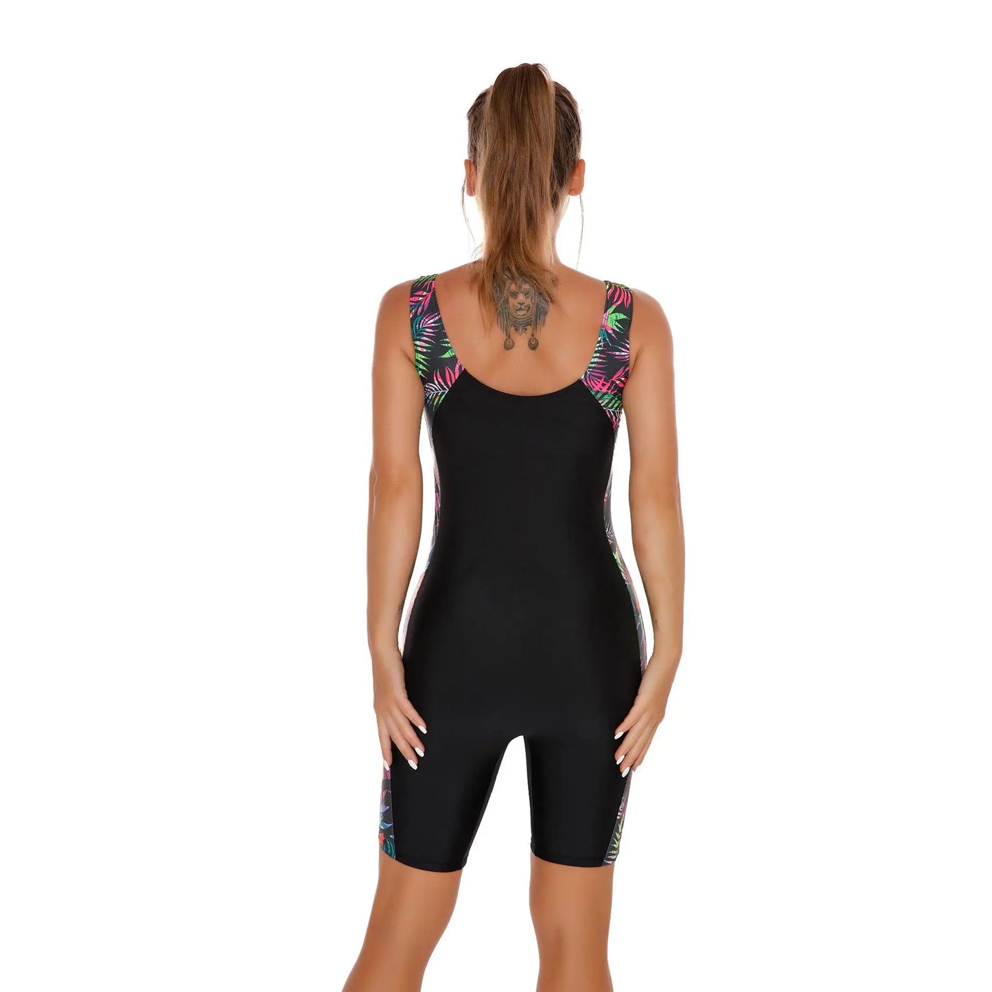 Quick-dry One-piece Swimsuits Backless Long-knee Belly-covering Slim-fitting Sports Boxer Swimsuits for Women Surfing Swimming