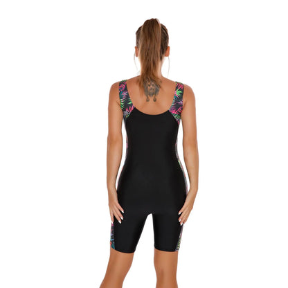 Quick-dry One-piece Swimsuits Backless Long-knee Belly-covering Slim-fitting Sports Boxer Swimsuits for Women Surfing Swimming