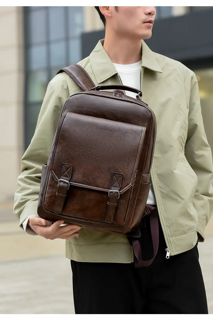 Waterproof PU Business Men's Backpack Casual Outdoor Travel Shoulder Bag Portable Laptop Backpack for Commuting