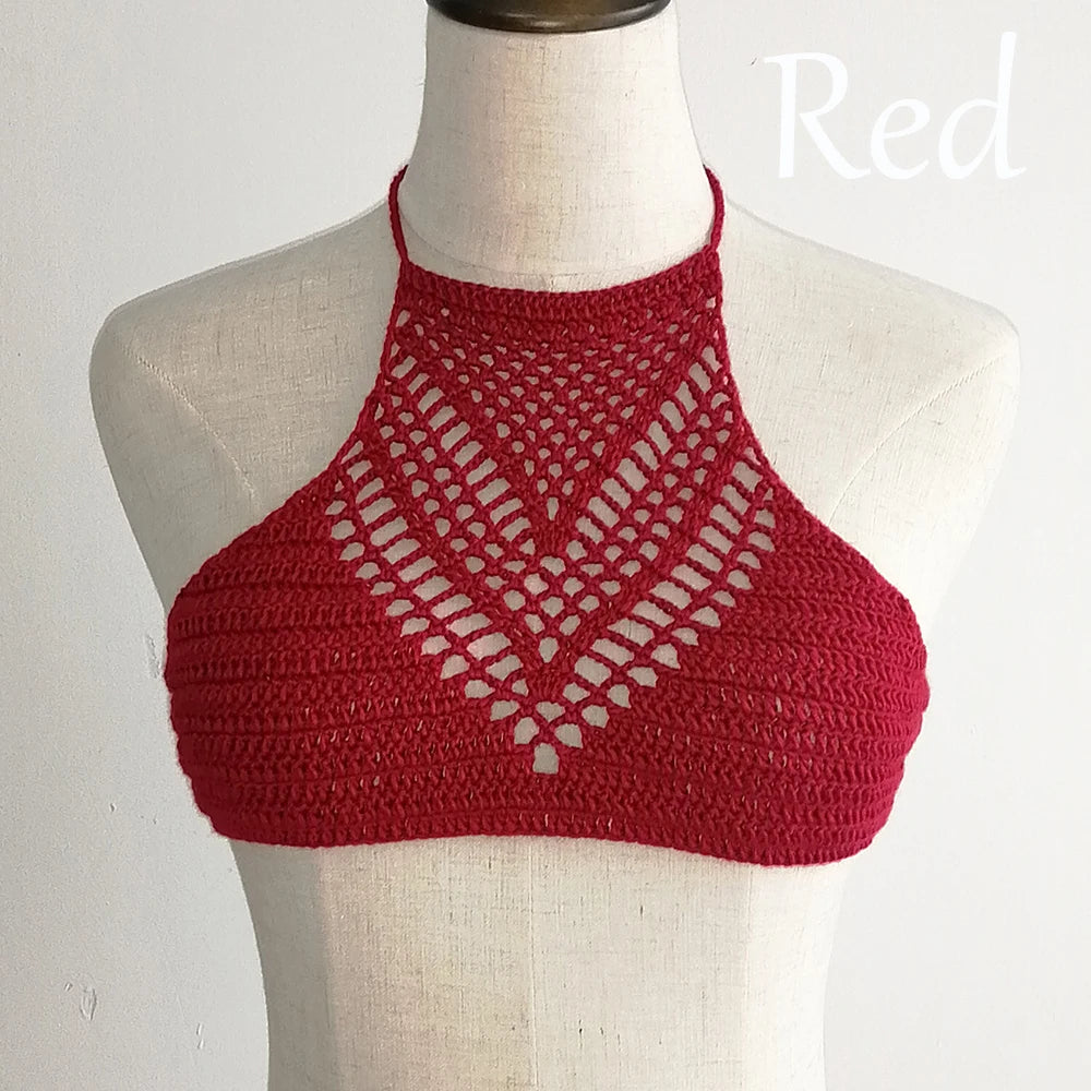Women Sexy Bikini Tops High Neck Hollow Out Halter Swimwear Crochet Separate Swimsuit Bikini Bra Hot Sale