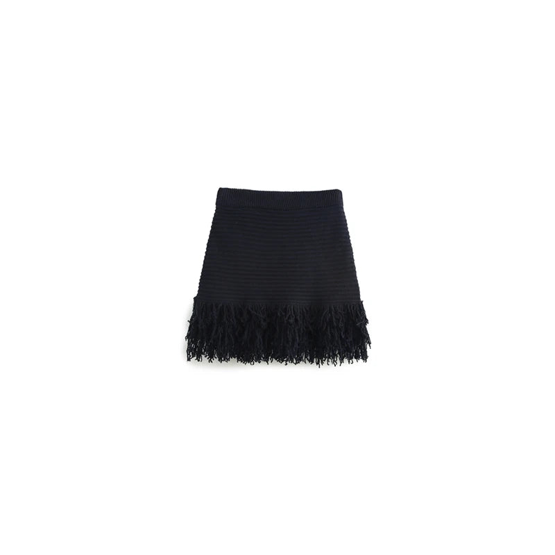 KAR&OT ZA 2025 Spring New Women's Temperament Versatile Tassel Knitted High Waist Skirt 4331004 4331005