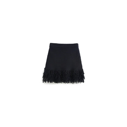 KAR&OT ZA 2025 Spring New Women's Temperament Versatile Tassel Knitted High Waist Skirt 4331004 4331005