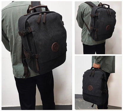 Durable Vintage Custom logo Canvas Laptop Backpack Bag Men Women Rucksack Bookbags School Backpack