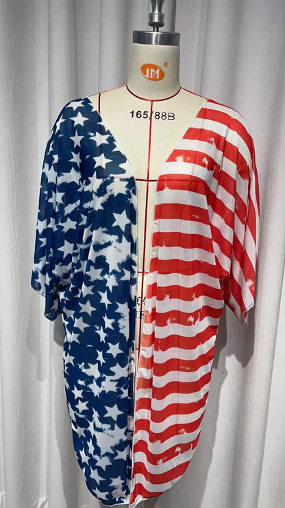 Factory Sexy Bikinis Women Swimwear Swimming Beach Wraps Flag Printed Scarf Beach Wear Cardigan Ladies Summer Sundress Cover up