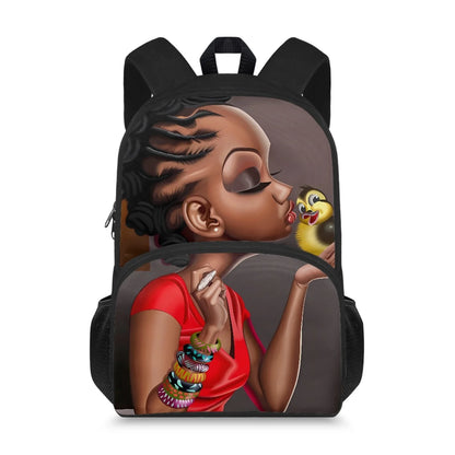 Cute Design Two Pocket African Black Arts Print Large Capacity Kids Backpacks Bag Unisex School Backpack for Children Boys Girls