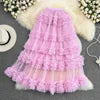 High Waist Slimming Mesh Skirt Elastic Band Over Knee Skirt Irregular Fungus Edge Super fairy Cake Skirt With Lining