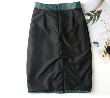Women Lace-up Genuine Leather Skirt Female Winter Pure Sheep Skin Knee Length Saias With Belt Feminina Neat Stitches Wrap Jupe