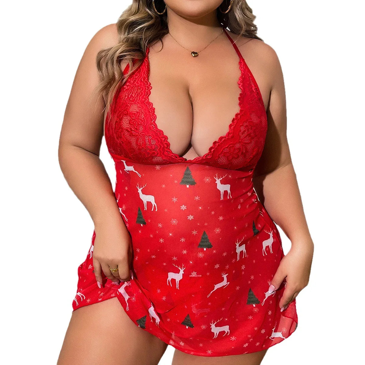 Shanhao RTS V Neck Womens Sexy Sleepwear Women Backless Sexy Nightwear Plus Size See Through Lace Sexy Christmas Lingerie