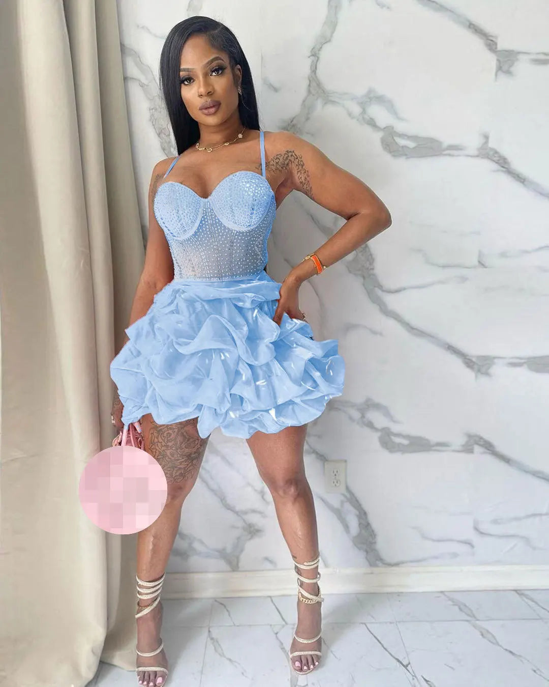 Summer Women Party Clothing Sleeveless Halter Beading Pleated Mini Dress Women Elegant Casual Dresses