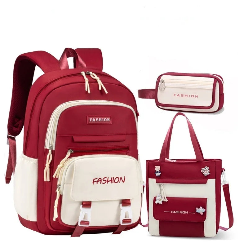 New Color Casual Three-piece Schoolbag Students Large Capacity Portable Easy Storage Quality Backpack