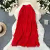 Spring Pleated Tassel Skirt Women Elegant High Waist Office Lady Skirts