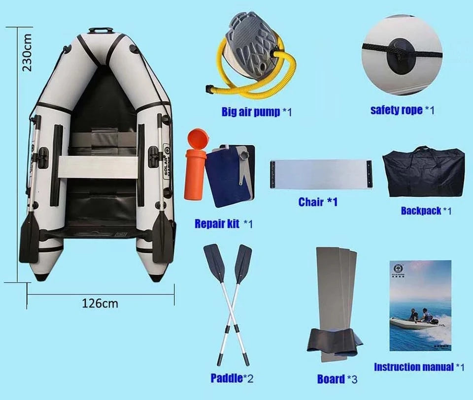 Promotion Weld Heat Process Solar Marine 0.7 mm 2 Person 2.3 M PVC Inflatable Assault Zodiac Boat Speed Kayak Canoe Yacht