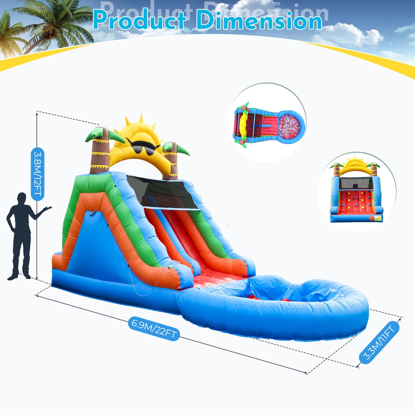 Double Lane Inflatable Water Slides Adult Kids Outdoor Games PVC Dry Wet Inflatable Slide With Ball Pit Pool and Climb