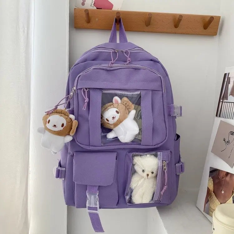 Kawaii Backpack Cute Backpack for Teen Girl School Kids Book Bag Travel Backpack Large Capacity Aesthetic Canvas School Bag