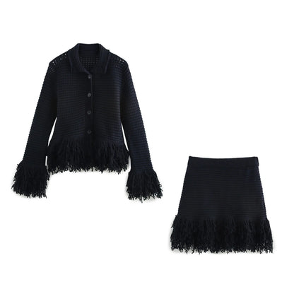 KAR&OT ZA 2025 Spring New Women's Temperament Versatile Tassel Knitted High Waist Skirt 4331004 4331005