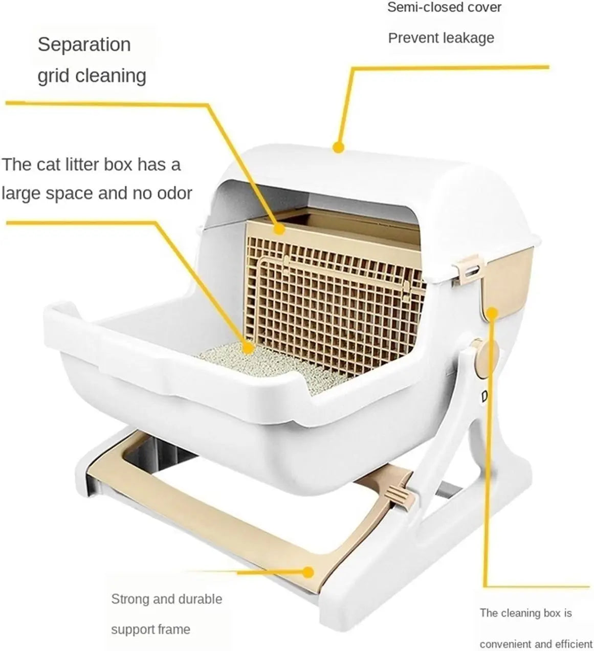 Plastic Cat Litter Box Flip Lid Semi-Automatic Quick Cleaning Luxury Cat Toilet Tray PP Resin Pet Litter Pan Cat Products