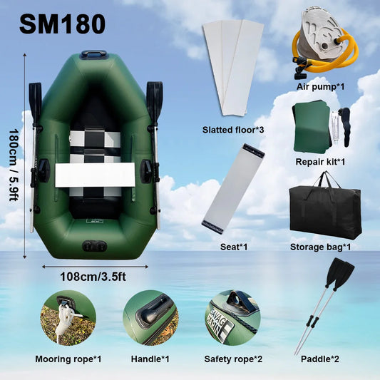 SAVAGE MARINE 1 Person PVC Fishing Kayak Inflatable Rowing Boats Canoe Vessel Dinghy 1.8M Slat Wood Floor for Water Sports