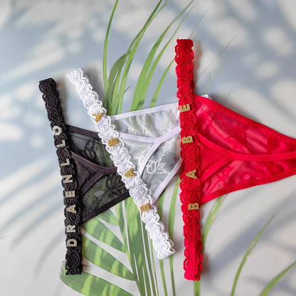 Customized Ladies Letter Thong Sexy High Quality Love Letter Eyelash Lace Panty Flower Women's Panties Lingerie