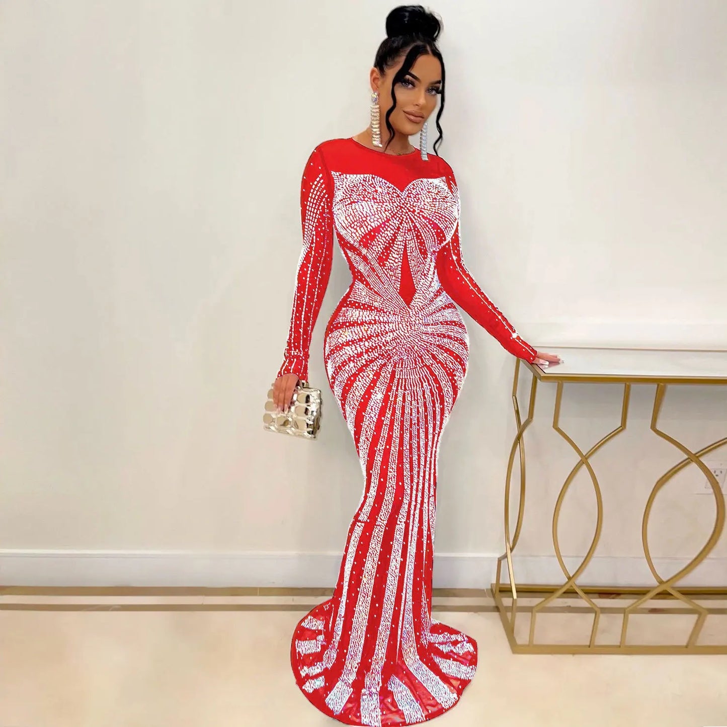 Summer Trending Elegant Club Evening Gown for Women Ladies Rhinestone Waistline Dress Diamond Club Dresses Plus Size