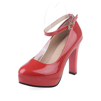 Thick Heel Super High (8cm+) Rubber Outsole Solid Pattern Breathable Bridal Shoes with Buckle Strap