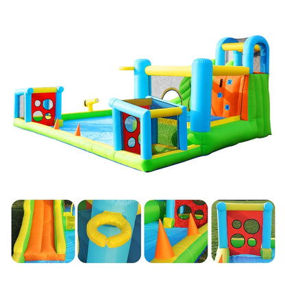 Custom Party Outdoor Games Hot Sale Football Frame Bounce House Inflatable Water Slide Jump Stretch Castles with Water Cannon