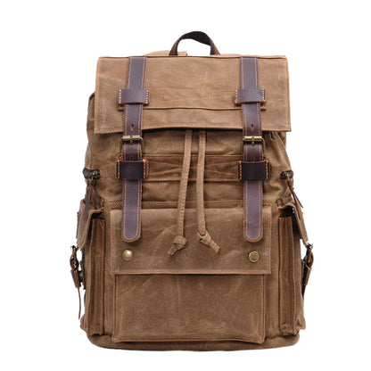 Large Capacity Vintage Rucksack Batik Canvas With Crazy Horse Leather Bag Men's Outdoor Travel Hiking Backpacks
