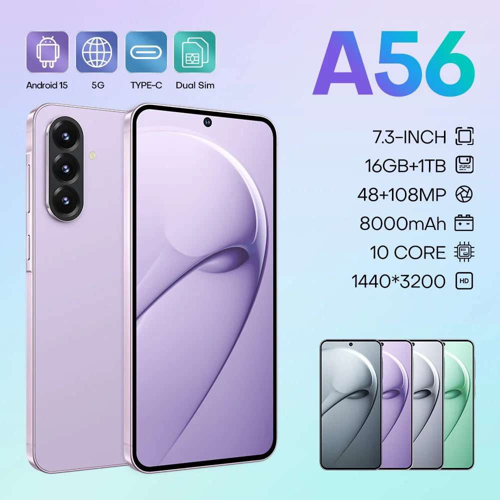 Original Phone A56 Smartphone A56 16gb + 1tb 5g Dual Sim Mobile Phone 5g Smartphone