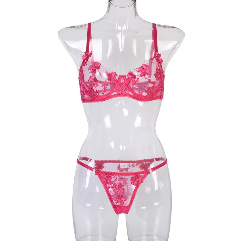 Night Wear Sexy Lace Two Piece Set Bra and G String Briefs Panty Set Transparent Erotic Sexy Lingerie Woman Lingerie Erotic