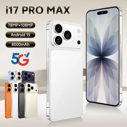 Global Version Unlocked 17 Pro Max 7.3Inch 5G Android 15 Smartphone 1TB Storage HD Screen Resolution CDMA LTE English Spanish