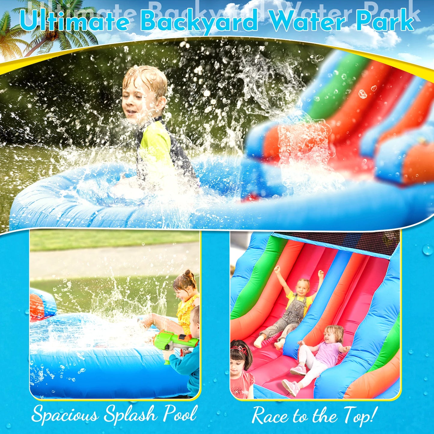 22x11x12.FT Double Lane Inflatable Water Slides Adult Kid Outdoor Games Dry Wet PVC Inflatable Slide With Splash Pool&Climbing