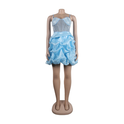 Summer Women Party Clothing Sleeveless Halter Beading Pleated Mini Dress Women Elegant Casual Dresses
