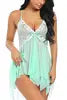 Sexy Erotic Lingerie Front Closure Babydoll Nightdress Thong Set Attractive Sleepwear Night Dress Robe Sexy Lingerie for Women