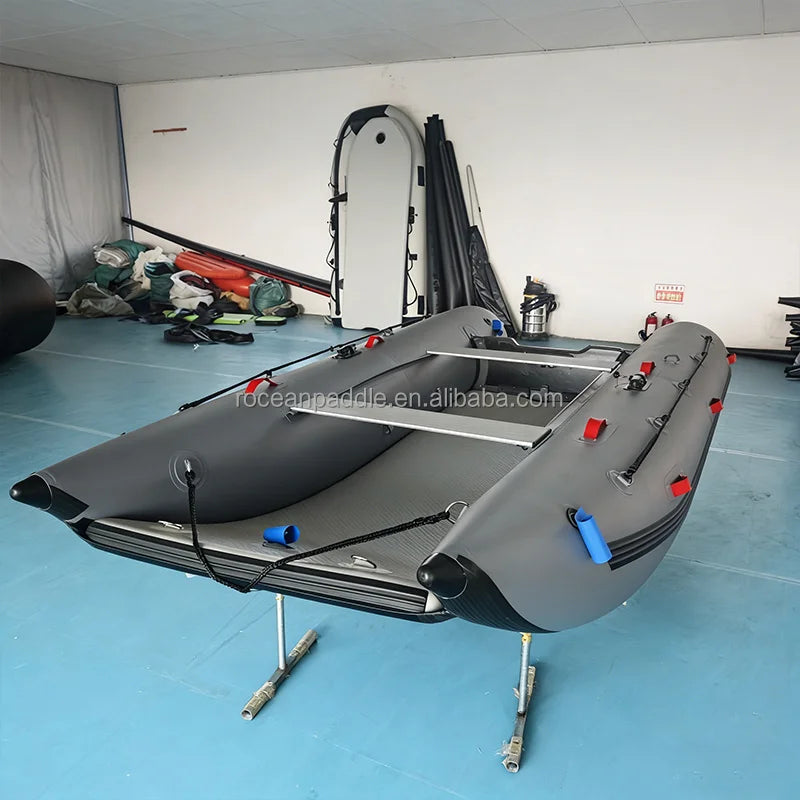Truekit Quality 330/360/390/430cm Folding Inflatable Catamaran Boat 4 Persons High Speed Fishing Dinghy