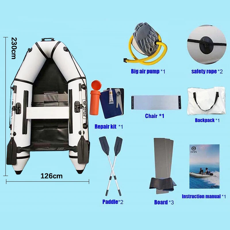 MC230-1 Solar Marine 3 Person Inflatable Assault Boat 230cm Speed Yacht Dinghy Kayak Canoe Hovercraft Sailboat Surfing Sailing