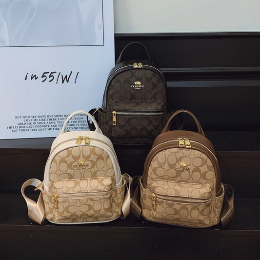 Women's Luxury Retro Casual PU Zipper Portable Polyester Lining High-end Fashion Travel College Style Backpack.661