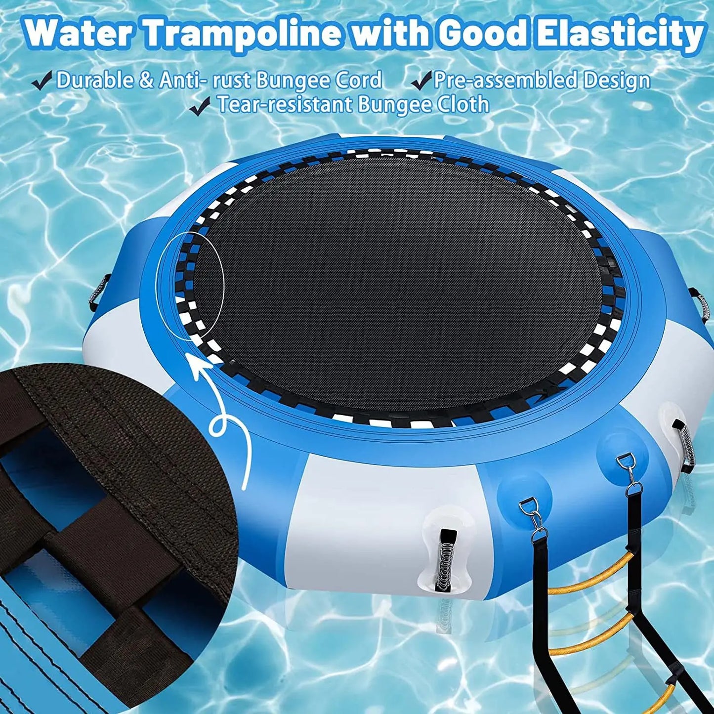 6.5ft 10ft 13ft Inflatable Water Trampoline for Children Adults Floating Trampoline with 4-Step Rope Inflatable Water Toys Game