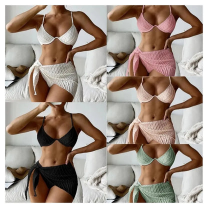 2026 3pcs Bikini Set Glistening Swimsuit Bikini With Cover up Dress Girls Swim Bathing Suit Beach Wear