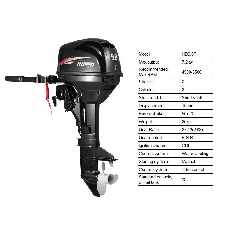 HIDEA Boat Engines Water Cooled 2 Stroke 9.8HP Outboard Motors Boat Accessory Super Power for Marine Fishing Boat Kayaks