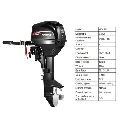 HIDEA Boat Engines Water Cooled 2 Stroke 9.8HP Outboard Motors Boat Accessory Super Power for Marine Fishing Boat Kayaks