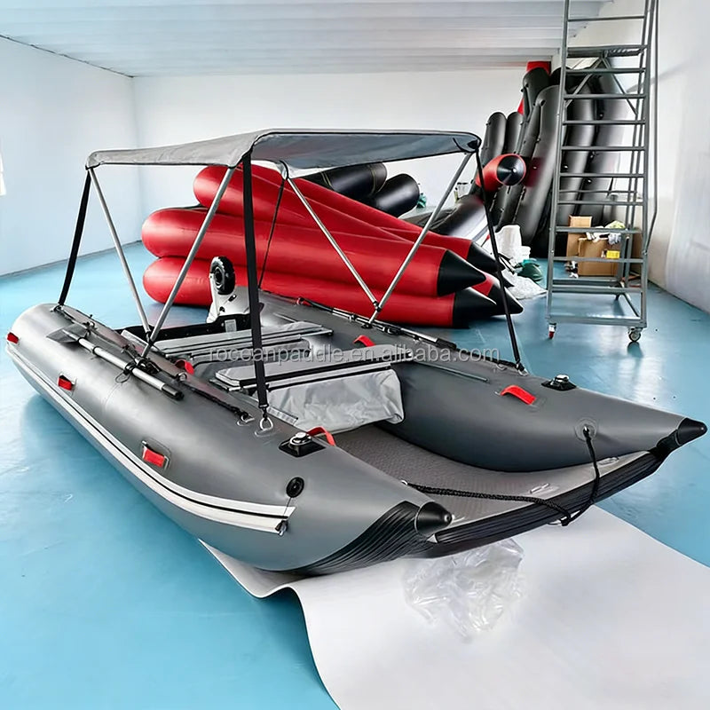 Truekit Quality 330/360/390/430cm Folding Inflatable Catamaran Boat 4 Persons High Speed Fishing Dinghy